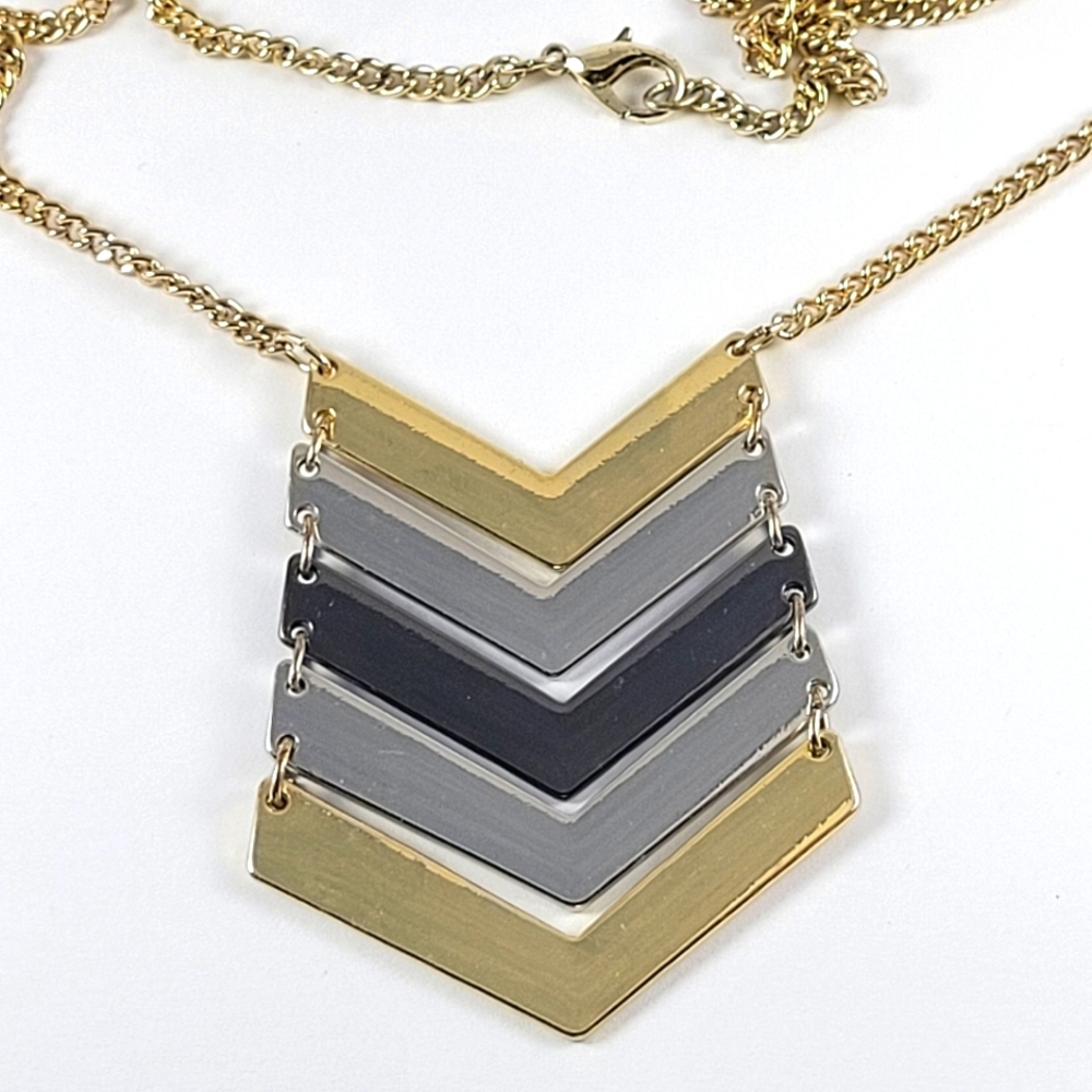 Chevron Mixed Metal Necklace.